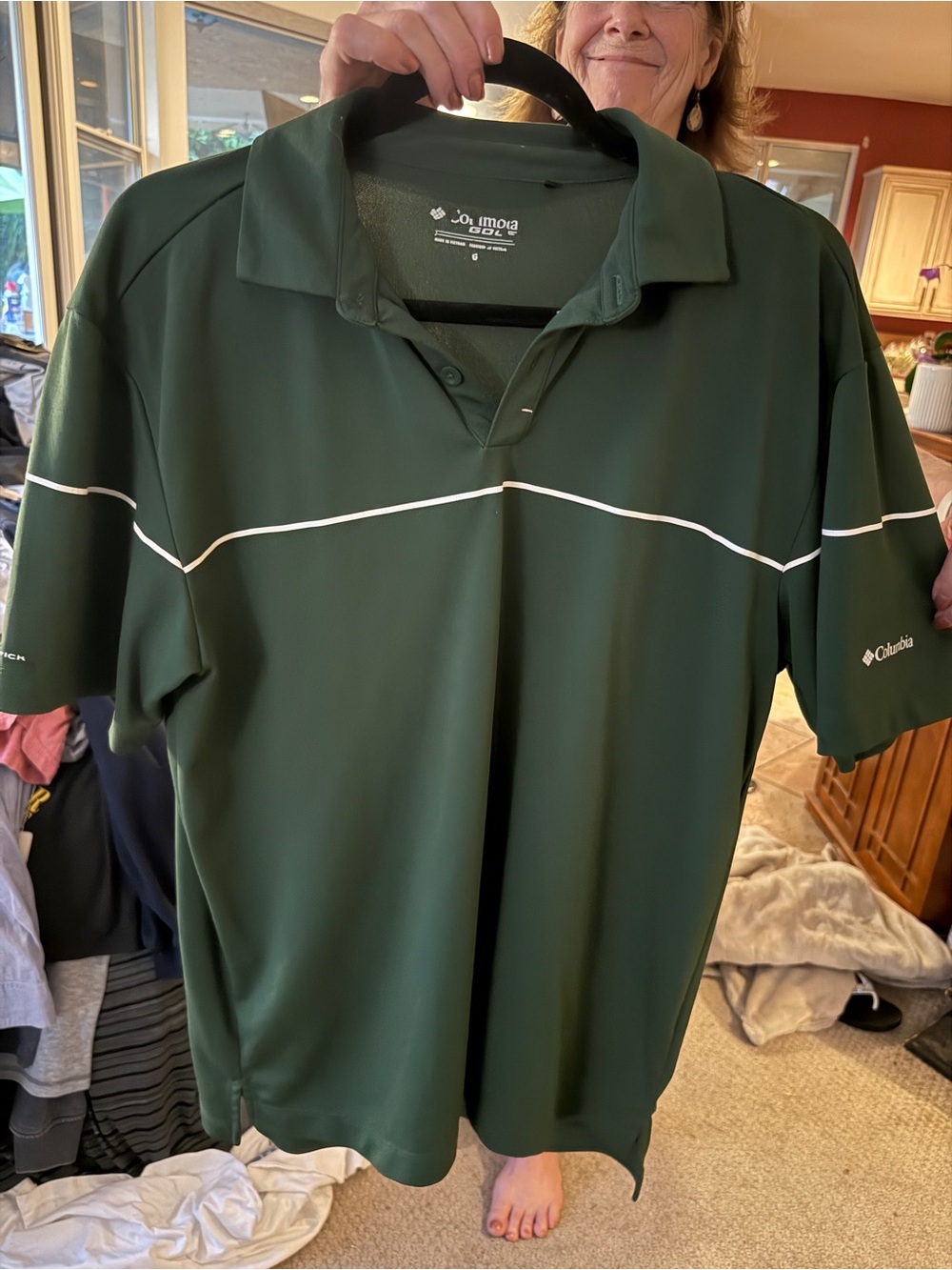 Columbia Men's Forest Green Polo with White Piping
